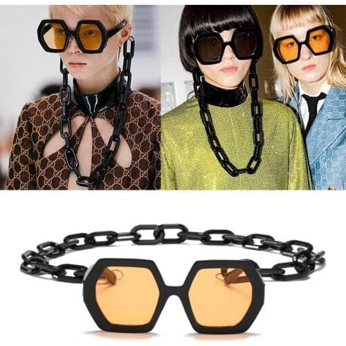 Black Shades for Women Wholesale Square Sunglasses Women 2020 Retro oversized Thick Chain Sunglasses For Female Goggle UV400