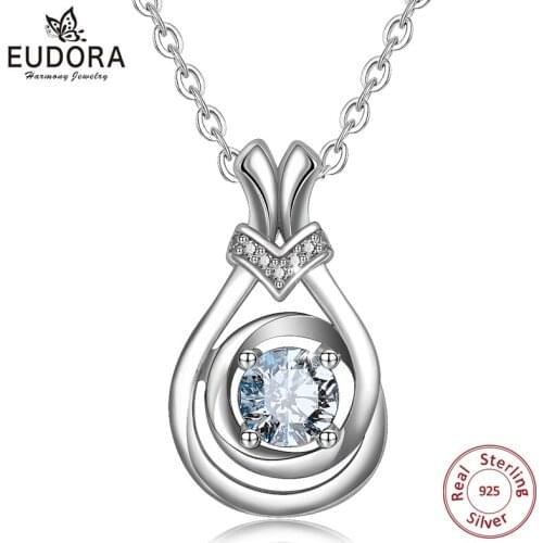 EUDORA Authentic 925 Sterling Silver Clear CZ Geometric Pendant Necklace Fine Jewelry for Women Elegant birthday gift CYD244