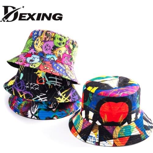 2021 3D Print Fishman Hats Cartoon Reversible Bucket Hats for Women Men Summer girls Travel sad boy Panama Sun hat