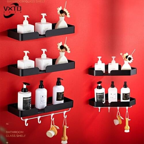 Punch-free Bathroom Shelf Bathroom Wall-mounted Toilet Triangle Wash Table Storage Supplies No Drill Black Corner Shelves