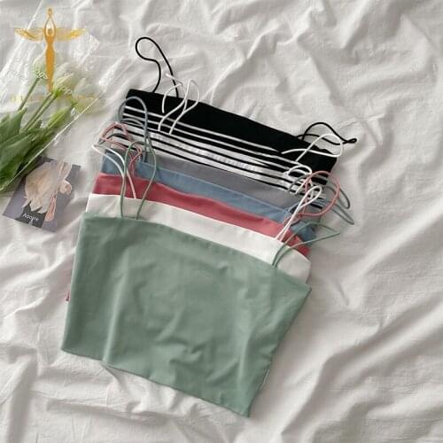 Casual Tube Top Womens Spaghetti Strap Camisole Solid Color Camis Green Tank Vest Femme Sleeveless Basic Bottom Crop Top Vest