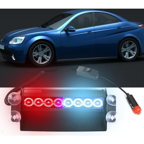 Firemen Led Flashing Car 8 LED Strobe Light Flasher Windshield Red Blue Signal Dash Emergency Flashing Lights