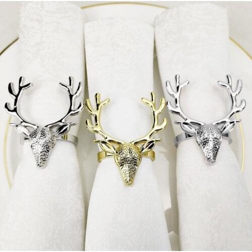 3Pcs Christmas Male Deer Head Napkin Ring Repeatedly Alloy Napkin Buckles Exquisite Handicraft Products For Make Table Cleaner
