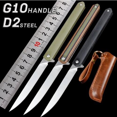 High Hardness D2 Steel Folding Knife G10 Handle Portable Pocket Holster Fold Knife Camping Hunting Knife Slicing Outdoor EDC Too