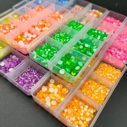 Neon Crystal AB Nail Rhinestones Luminous Mix 6 Sizes Glass Flatback Strass Nail Rhinestone Set for Garment Masks