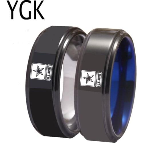 YGK Jewelry US ARMY Military Ring Comfort Fit Design Top Tungsten Ring Classic Mens Wedding Engagement Anniversary Gift Ring