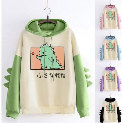 Fashion Women Sweatshirt Casual Print Long Sleeve Splicing Dinosaur hoodies Sweatshirt Tops Trend Design Daily Wearing свитшот