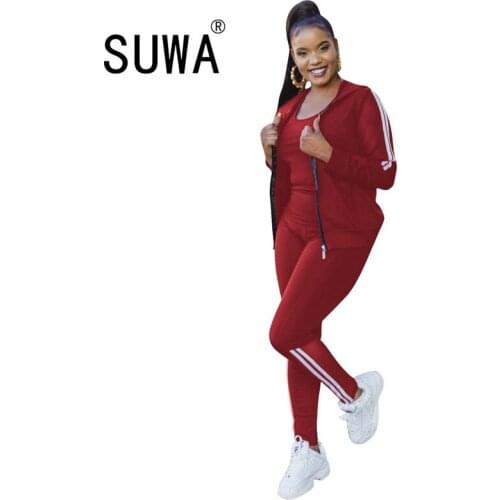 Women Casual Solid 3 Piece Joggers Suits Long Sleeve Cardigans Jacket Top & Vest & Skinny Pants Matching Sets Streetwear