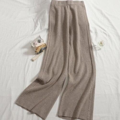 2021 Autumn Winter New Casual Straight Pants Women Elastic Waist Loose knitted Wide Leg Pants Ladies Elegant Long Trousers
