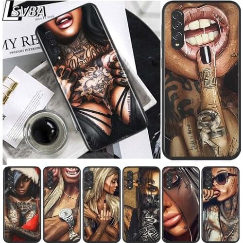 Tattoo women for Samsung Galaxy A90 A80 A70 A60 A50 M60 M40 A20E A2Core A10S A10E Silicon Soft Black Phone Case
