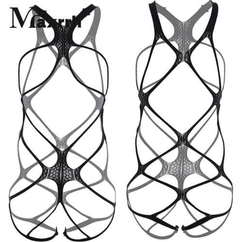 1Pc Gay Bodysuit Sexy Lingerie Male Underwear Mesh Large Mesh Sleepwear Sex Uniform