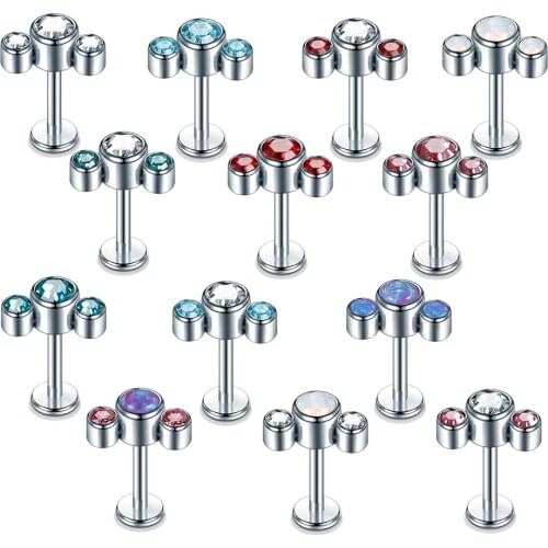 1pc New Arrival 16G Piercing Tragus Stainless Steel Daith Earrings Helix Piercing Earring Cz Gem Cartilage Piercing Ear Jewelry