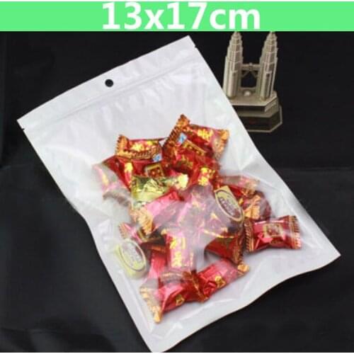 100pcs/lot 13*17cm Clear + White Pearl Plastic Poly OPP Packing Zip Lock Retail Packages Jewelry Food PVC Plastic Bag