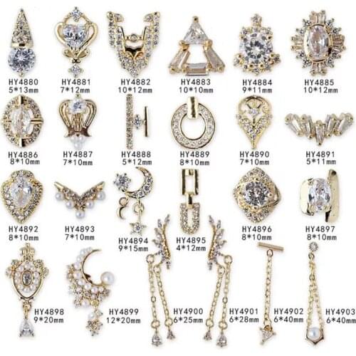 20 pcs/pack Luxury Charm Zircon Alloy Golden Classical Crystal 3D Nail Art Decorations Manicure Design Jewelry Accessories