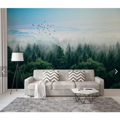 3d Photo Wallpaper Nature Misty Pine Forests Wall Mural Nordic Foggy Forest Wallpapers Roll for Bedroom Scenery Birds Murals