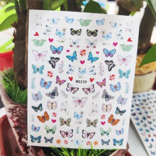 3D Stickers for Nails Pink Butterfly Love Grass Spring Design Nails Art Decoration Manicure Sticker Slider Nail Foil Accessories