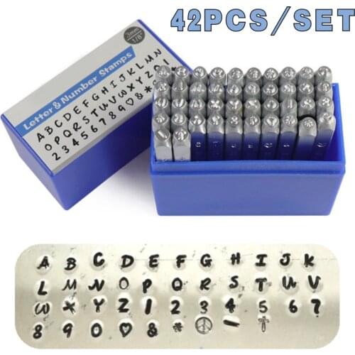 42PCS Custom Jewerly Metal Stamps Kit Alphabet A-Z number heart symbols leather punch craft stamping tools steel gold silver