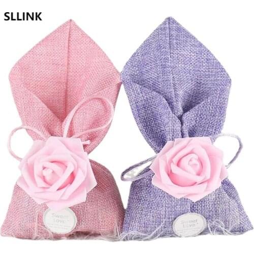 50pcs Handmade Jute burlap Bag Drawstring Gift Bag wedding favor Bags For Wedding Decoration Party favor package storage bag