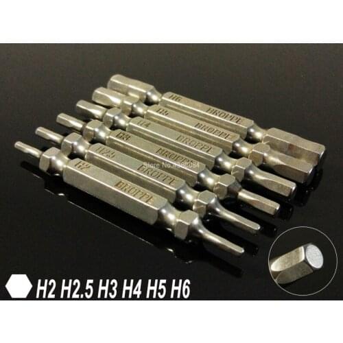 6Pcs Set 65MM H2-H6 Magnetic Double Head Inner Hexagon Screwdriver Bits 1/4" Hex Shank Power Hand Tools Drill Bits S2 Steel