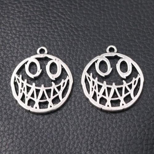 6pcs Silver Plated Hollow Metal Demon Smiley Pendants DIY Charms Hip Hop Necklace Earrings Jewelry Crafts Accessories A1374