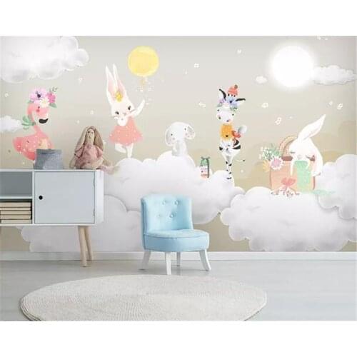 Beibehang Nordic minimalist hand-painted classic three-dimensional wallpaper animal balloon childrens room background wallpaper