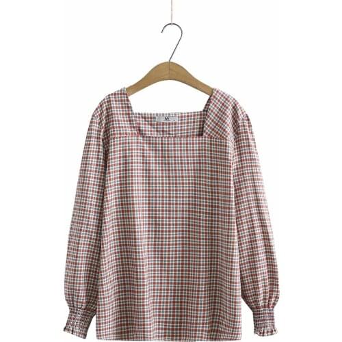 Plus size cotton linen plaid women shirts 2021 new spring autumn casual square collar ladies blouse female tops oversize