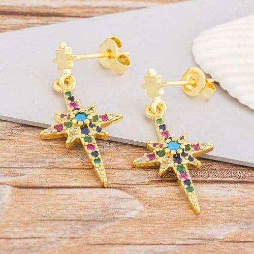 Bohemia Cubic Zirconia Cross Design Drop Dangle Earrings Gold Color Copper Earrings For Women New Trendy Lady Fashion Jewelry