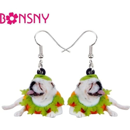 Bonsny Acrylic Halloween Cute French Bulldog Pug Dog Earrings Drop Dangle New Fashion Animal Jewelry For Women Girls Teens Gift