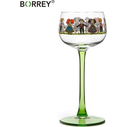 Borrey Alsace Dwarf Cup Printed Glass White Wine Goblet Cocktail Red Wine Glass Juice Drink ice Cream Cup Bar Wine Set Gift