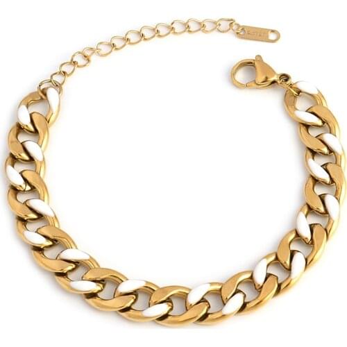 Stainless Steel Bracelets For Women Punk Color Thick Chain Bracelet Curb Cuban Chunky Zircon Bracelet Women Bracelet Jewelry