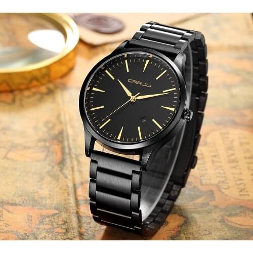 CRRJU Men Full Steel Watches Leisure fashion Quartz Watch Analog Waterproof Sports Army Military WristWatch relogio masculino