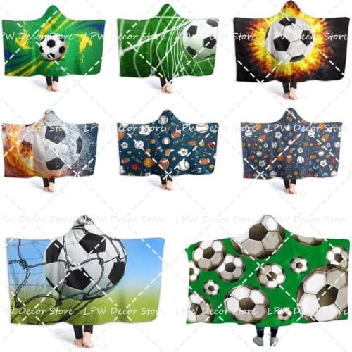 Soccer Design Oversized Hooded Blanket Thick Sherpa Shawl Wrap Warm Cloak Cape Hoodie for Adult and Kids (Soccer, Adult Size)