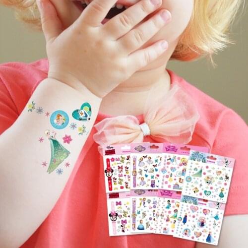 Frozen Elsa Anna Tattoo Stickers Disney Mickey Minnie Snow White Princess Sofia Personalized Waterproof Kids Makeup Toys Sticker