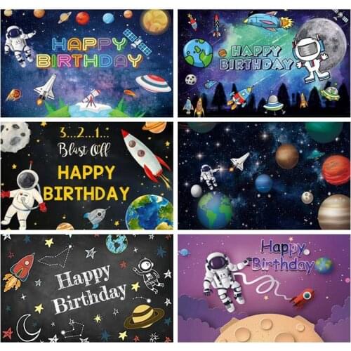 Laeacco Space Astronaut Newborn Backgrounds Universe Planet Earth Moon Baby Shower Birthday Photography Backdrops Photo Studio