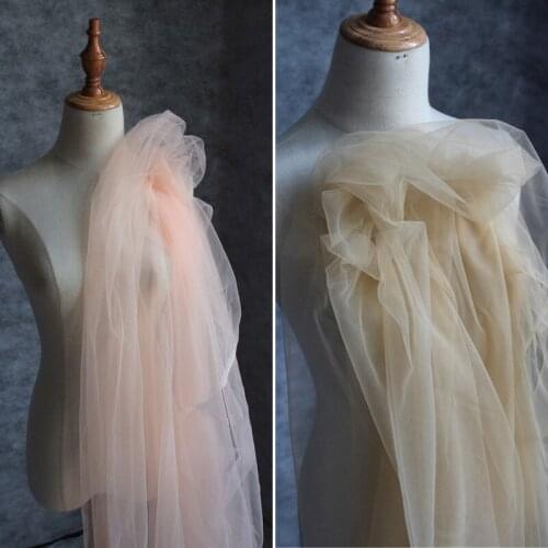 Lc55/5Yards Perspective lace Solid Light Tan/Orange Mesh Fabric For Wedding Evening Dress Fabric/Mosquito Netting Curtain Fabric