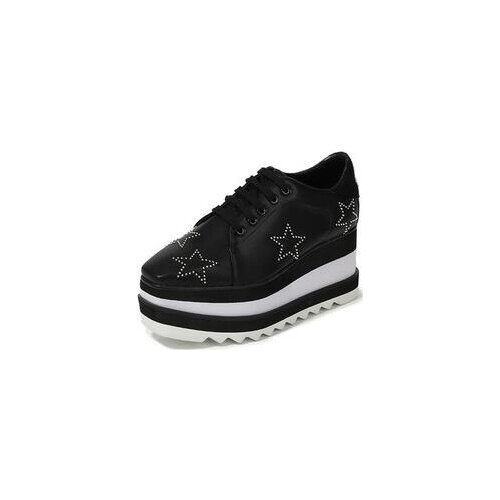 Hot Sale Height Increasing Star Style Diamond Lace Up Lady Shoes Classic Platform Shoes Contrast Color Square Toe Wedge Shoes