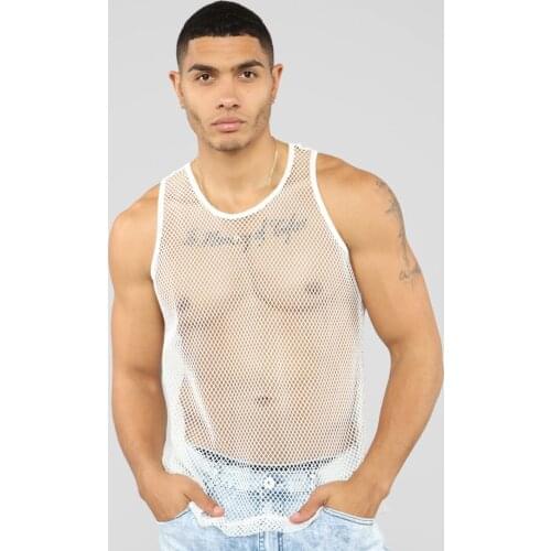 New Men Sexy Sheer Mesh Tank Tops Club See-Through Fishnet Slim Fit Tank Vest Male Gym Muscle Tanks Tops Tee Costumes For Summer