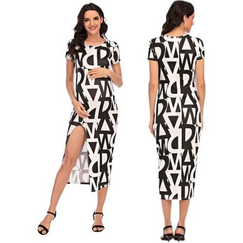 Fashion Women Pregnants Sexy Letter Printing Dress Photography Props Long Split Maternity Costume Dress Ropa Premama Embarazadas