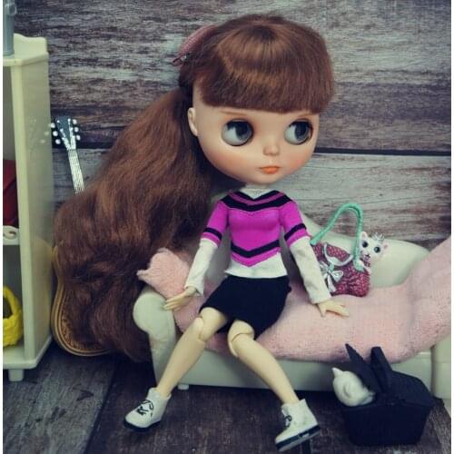 Fashion Doll Clothes Set For Blythe Doll Outfits Purple T-shirt Top Denim Skirt Dress For Blyth Doll 1/6 Dolls Accessories Toy