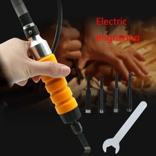 Wood Chisel Woodworking Carving Set Electric Carving Machine Engraving Knife Tool with 5 Blades and 1 Wrench