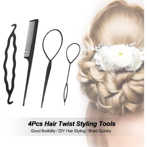 4pcs/set 3 Kinds Magic Hair Styling Accessories Set Braiders Hair Pin Bun Roller Maker Hair Braiding Twist Curler Styling Tool