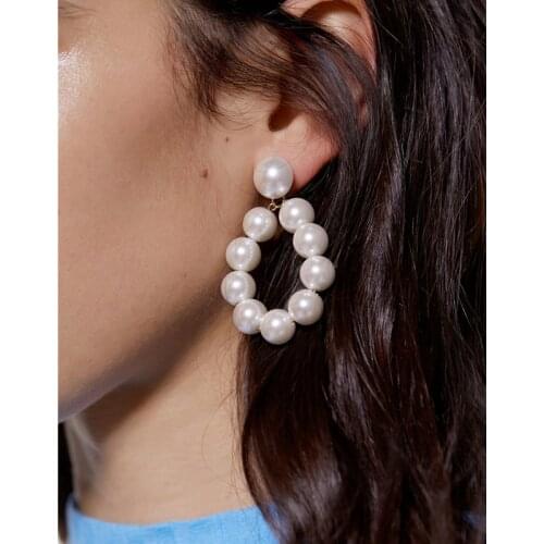 2019 New Fashion Pearl Drop Earrings For Women Sweet Round Dangle Brincos Party Za Party Wedding Jewelry Gift