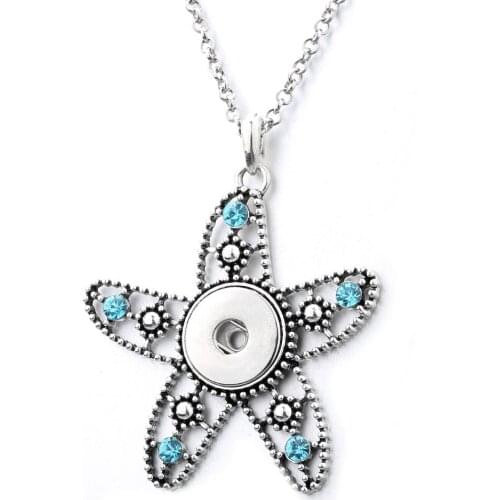 New Snap Button Necklace Snap Jewelry Crystal Starfish Snap Pendant Necklace for Women Fit 18mm Snap Buttons Jewelry