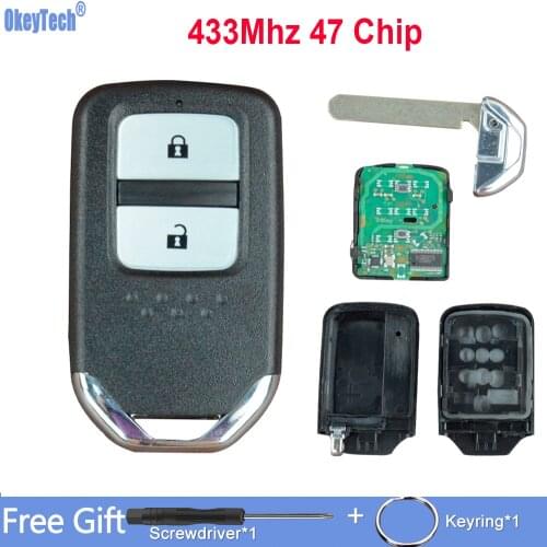 OkeyTech 2 Button 433mhz ID47 Chip Replacement Remote Smart Car key For Honda Greiz Fit City Jazz XRV Venzel HRV CRV Uncut Blade