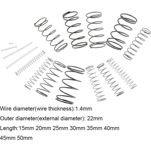 10PCS 1.4*22*15-50mm Spring Steel Small Compression Release Mechanical Return Spring Pressure Spring OD 22mm 1.4x22x15-50mm