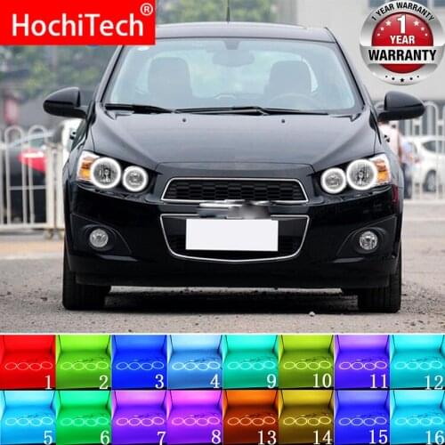 Headlight Multi-color RGB LED Angel Eyes Halo Ring Eye DRL RF Remote Control for Chevrolet AVEO Sonic T300 2011-2014 Accessories