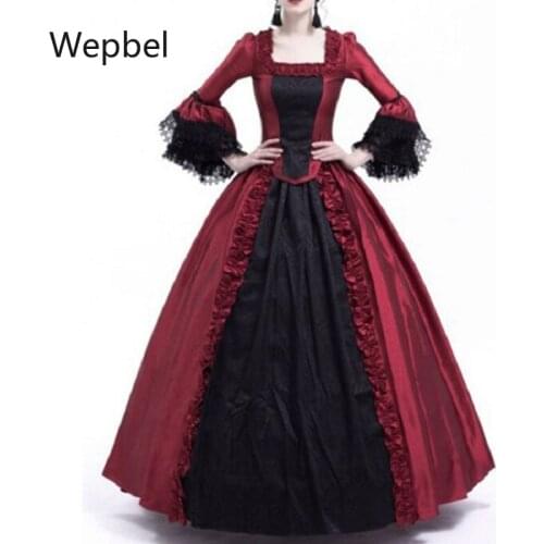 Wepbel Christmas Lace Women Dress Flare Sleeve Medieval Party Dress Court Retro Plus Size Square Collar High Waist Dress