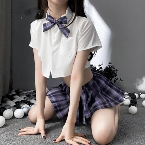 Sexy Cosplay School Girl Costumes JK Japanese Kawaii Erotic Student Outfit Short Top Mini Pleated Skirt For Women Sex Lingerie
