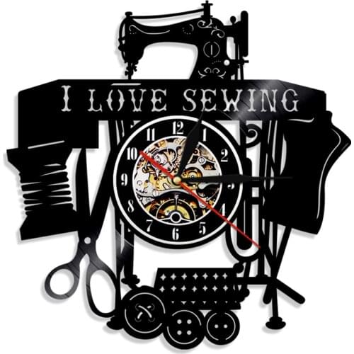 Sewing Machine Vinyl Record Wall Clock For Sewing Room Modern Design Seamstress Decor Quilting Needlework Silent Clock Watch