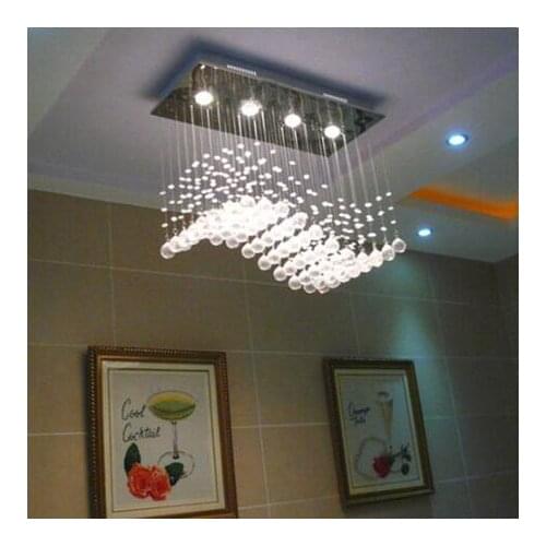 Modern restaurant rectangular shop wedding crystal light bar bar bead curtain cut art ceiling wave long chandelier lamps